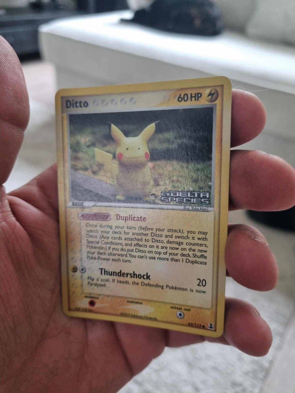 DITTO 63/113 (PIKACHU) EX delta species Reverse holo € 350, Ophalen of Verzenden, Gebruikt, Losse kaart, Foil