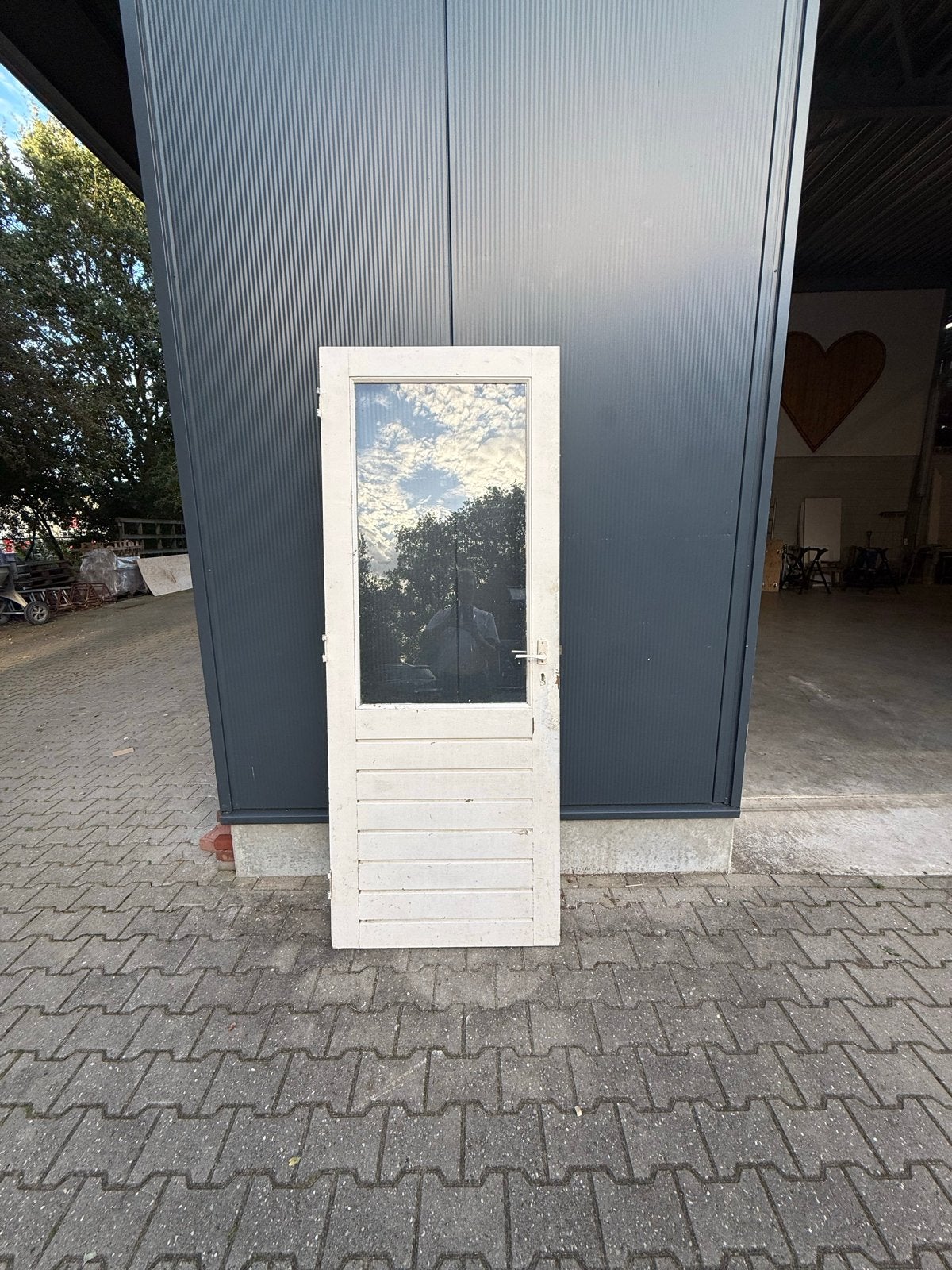 Stapeldorpeldeur met glas, Gebruikt, 80 tot 100 cm, Binnendeur, Ophalen of Verzenden