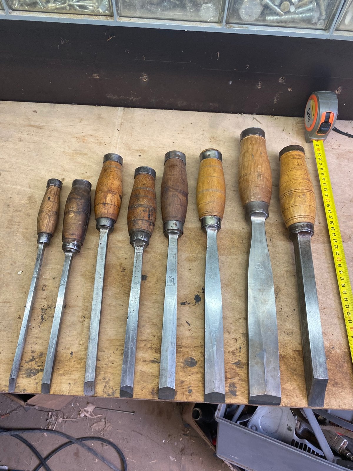 7 kantbeitels en een schietbeitel ., Antiek en Kunst, Ophalen of Verzenden