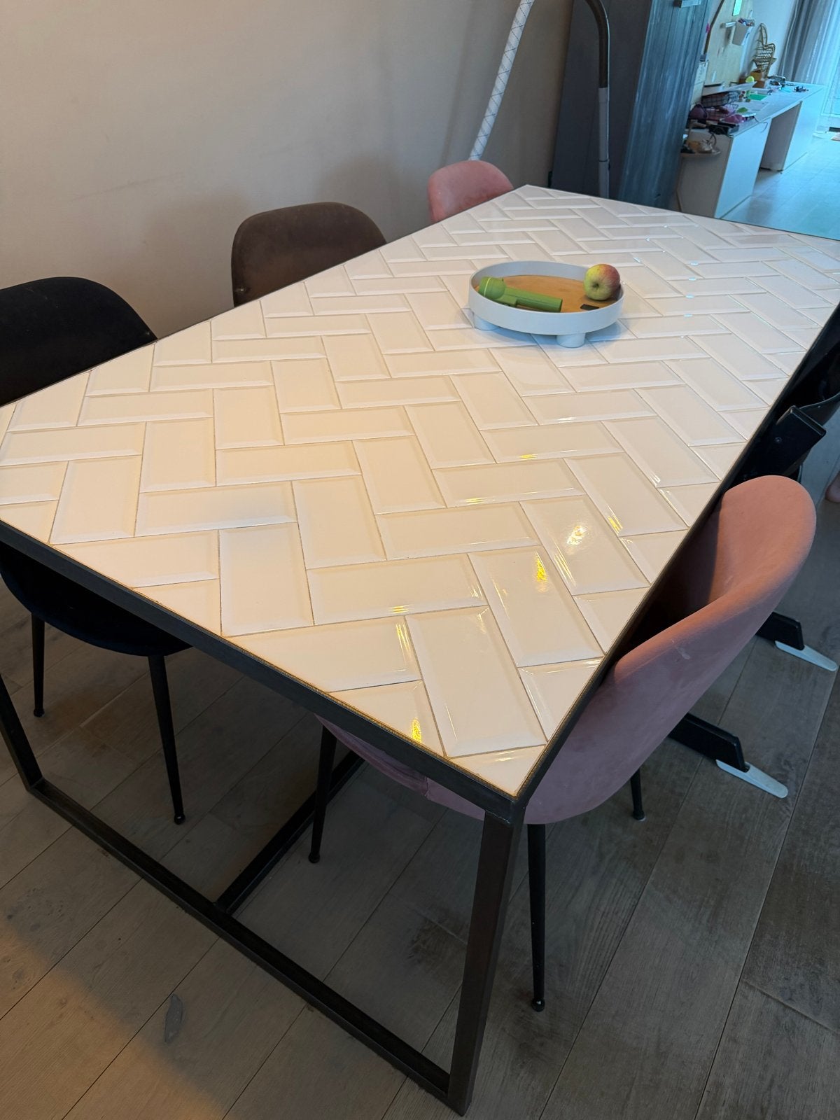 Eettafel facet metro tegels stalen frame 200x100, Huis en Inrichting, Tafels | Eettafels, 100 tot 150 cm, Ophalen of Verzenden