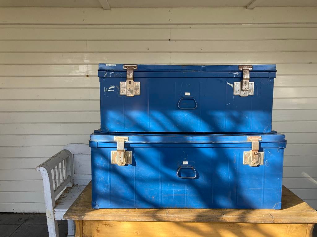 2 stalen mid jaren 70 kisten, Huis en Inrichting, Woonaccessoires | Kisten, Ophalen, Gebruikt, 50 tot 100 cm, Minder dan 50 cm