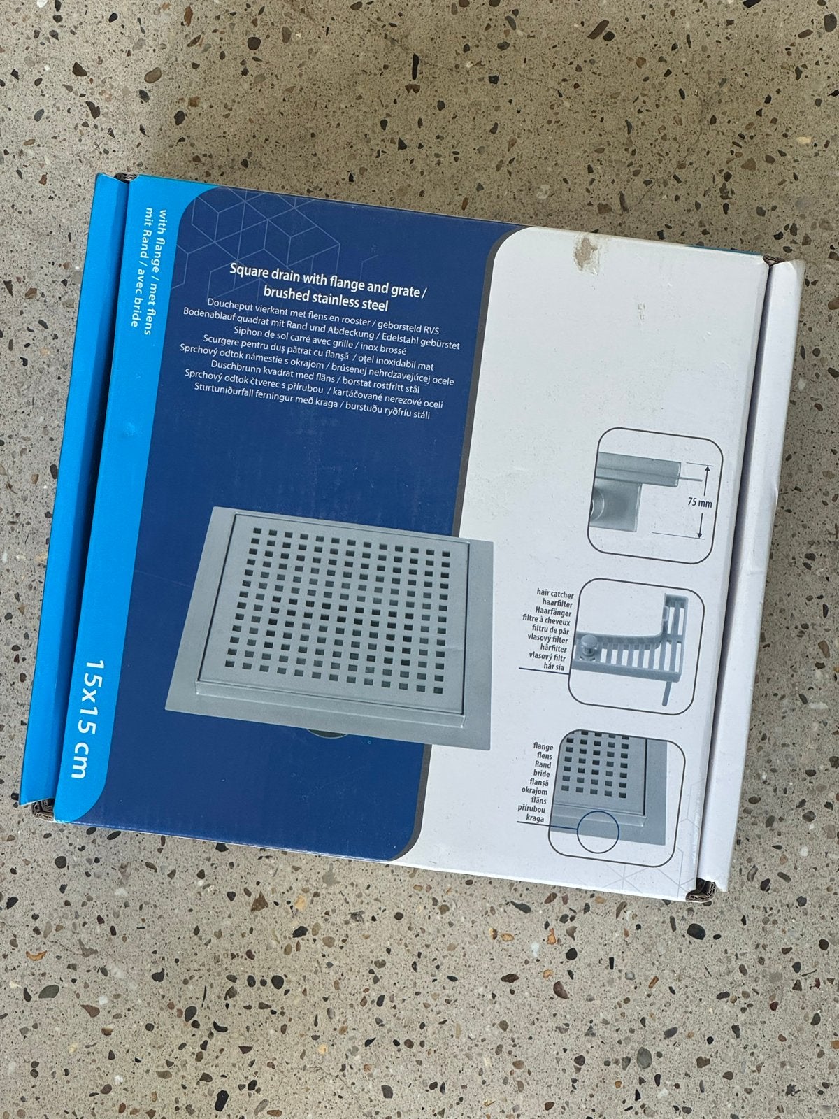 Doucheput geborsteld RVS 15x15 cm met flens en rooster, Doe-het-zelf en Verbouw, Sanitair, Nieuw, Douche, Rvs, Ophalen of Verzenden