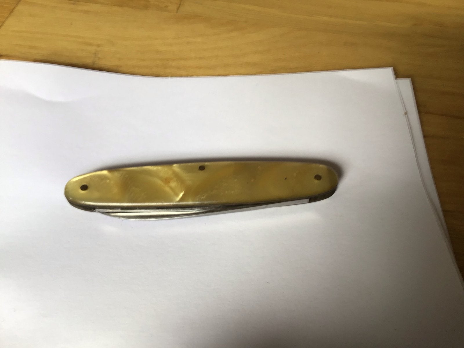 Vintage Constant zakmes, celluloid/imitatie parelmoer, ca. 1, Ophalen of Verzenden