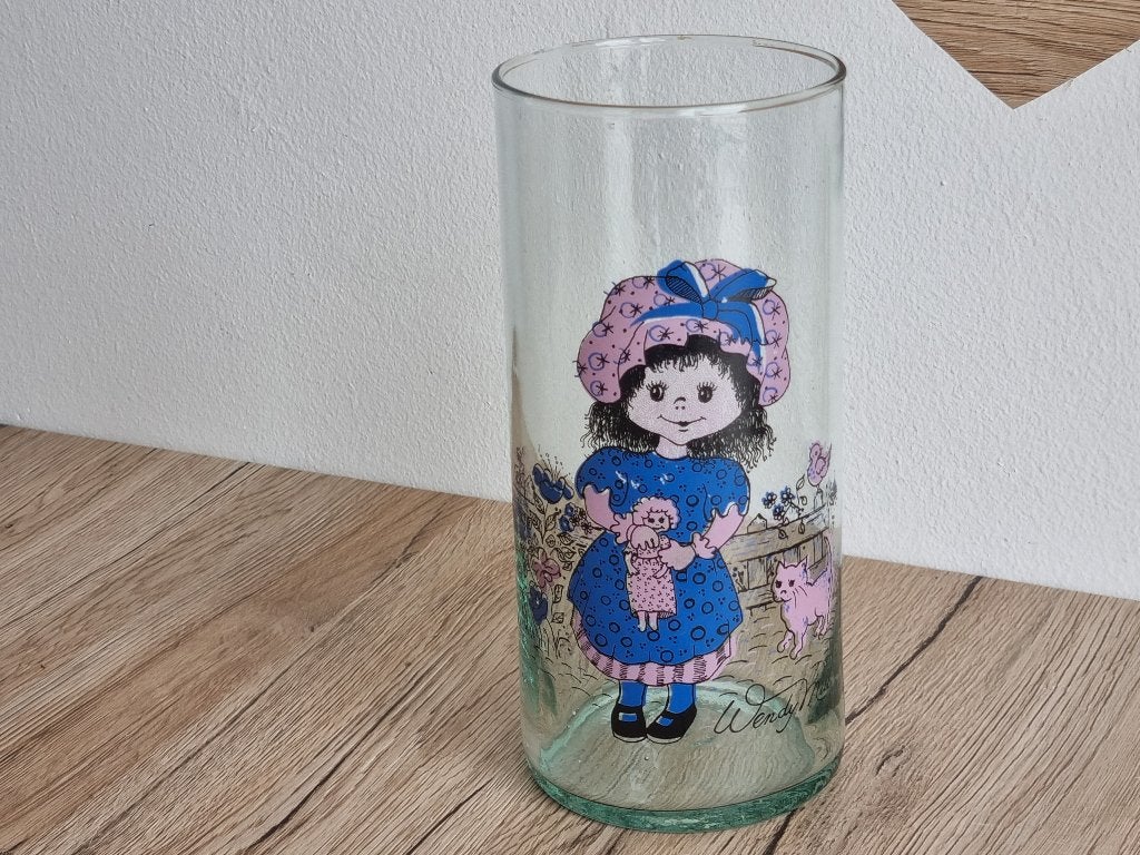 Prachtige Vintage Glazen Vaas Meisje en Poes van Wendy Mill, Verzenden, Gebruikt, Overige materialen, Overige typen