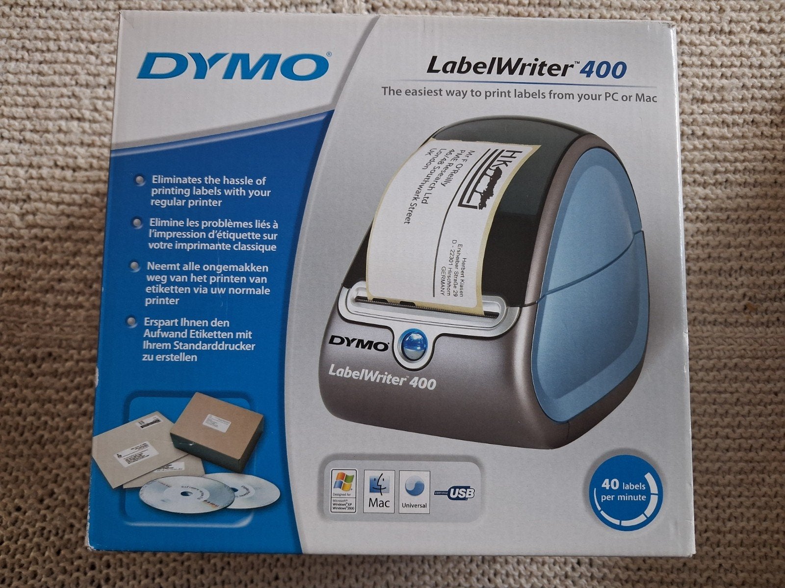 DYMO LabelWriter 400 Labelprinter, Adapter, Installatie-CD., Zwart-en-wit printen, DYMO, Printer, Ophalen of Verzenden
