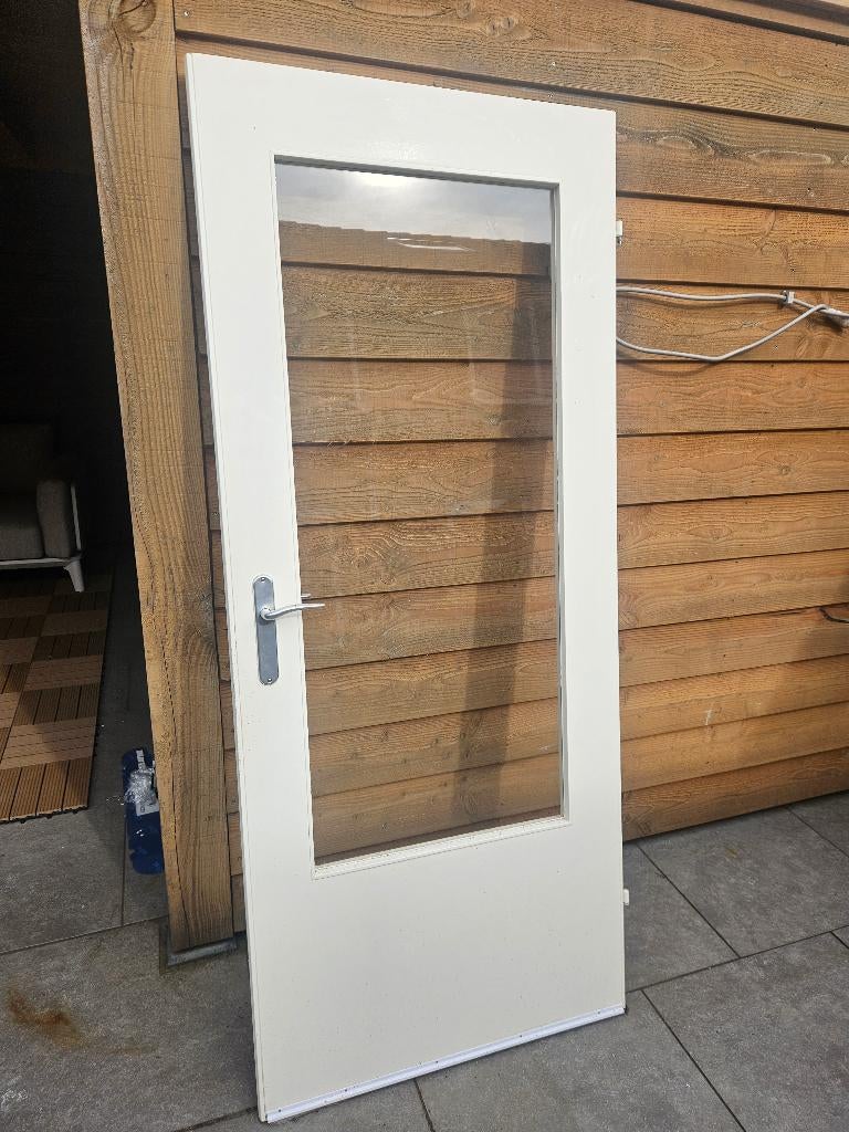 Deur wit met glas, Ophalen, Gebruikt, 80 tot 100 cm, Binnendeur