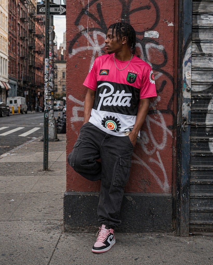Patta roze/zwart/wit voetbal jersey | M, Maat 48/50 (M), Ophalen of Verzenden, Zo goed als nieuw, Patta