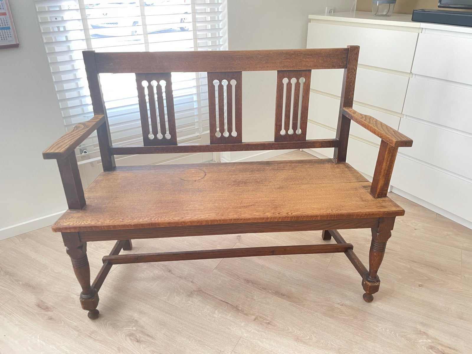 Prachtige antiek houten halbank / sfeervol vintage bankje, Ophalen