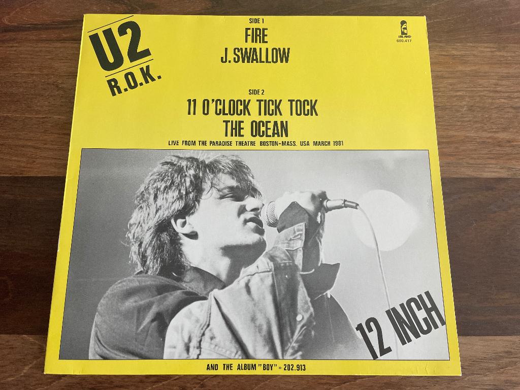 Vinyl Maxisingle U2 R.O.K. ROK Fire / Johnny Swallo EU ZGAN, Maxi-single, 1980 - 1989, Ophalen of Verzenden, Zo goed als nieuw