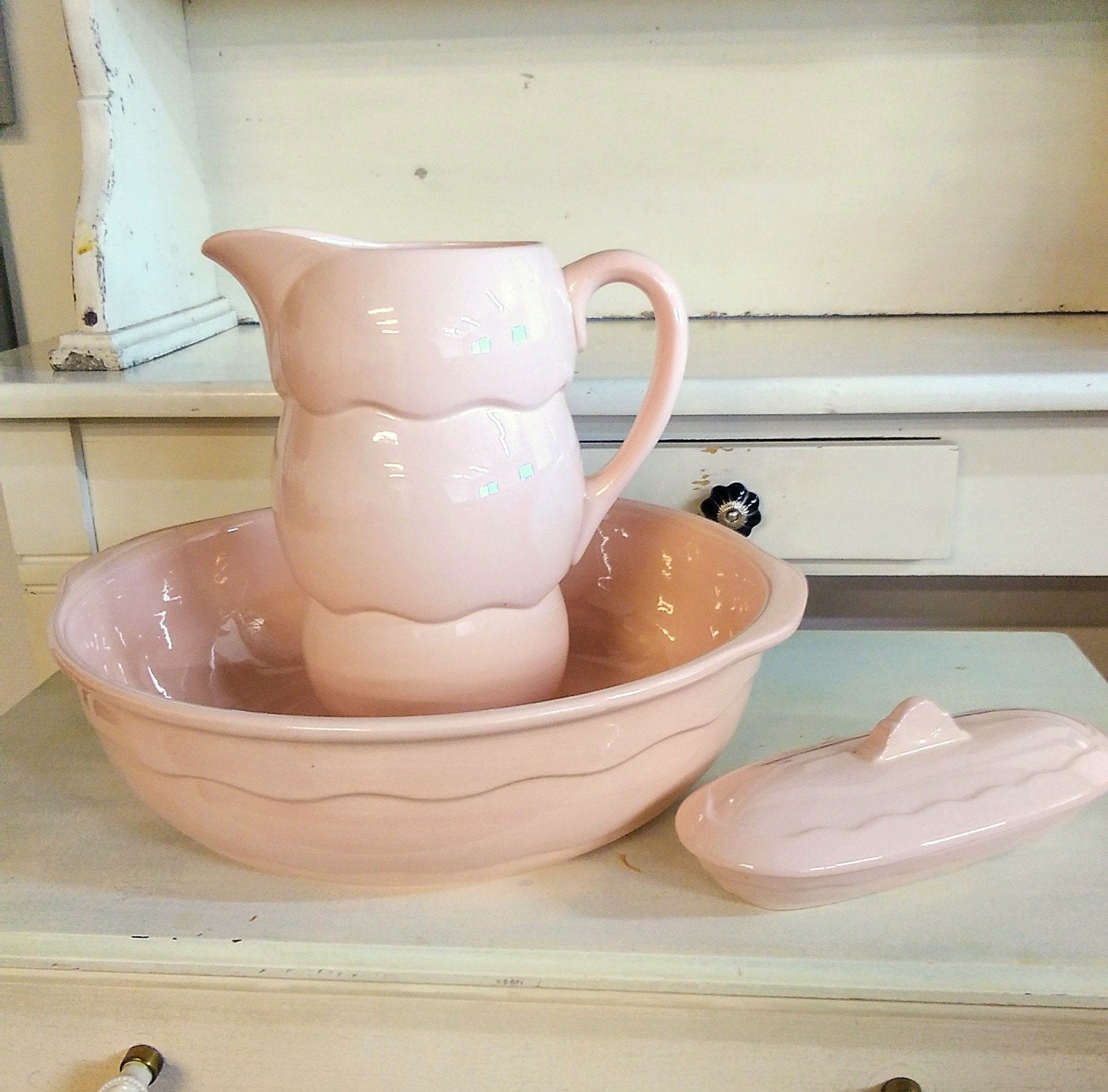 Antiek roze lampetstel van Boch Frères La Louvière, Ophalen of Verzenden