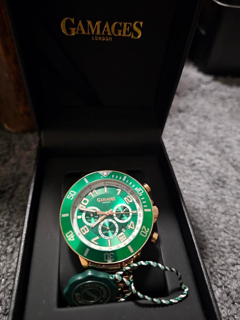Gamages Heren Horloge Rose Goud/Groen, Overige merken, Polshorloge, Ophalen of Verzenden, Zo goed als nieuw