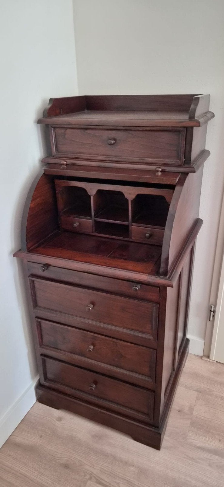 Antiek rolluikbureau met lades - Donker hout, Ophalen