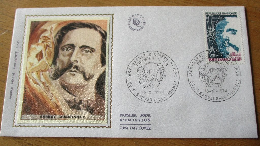 Frankrijk serie FDC's Giraudoux en Barbey d'Aurevilly, 1974, Ophalen of Verzenden, Gestempeld