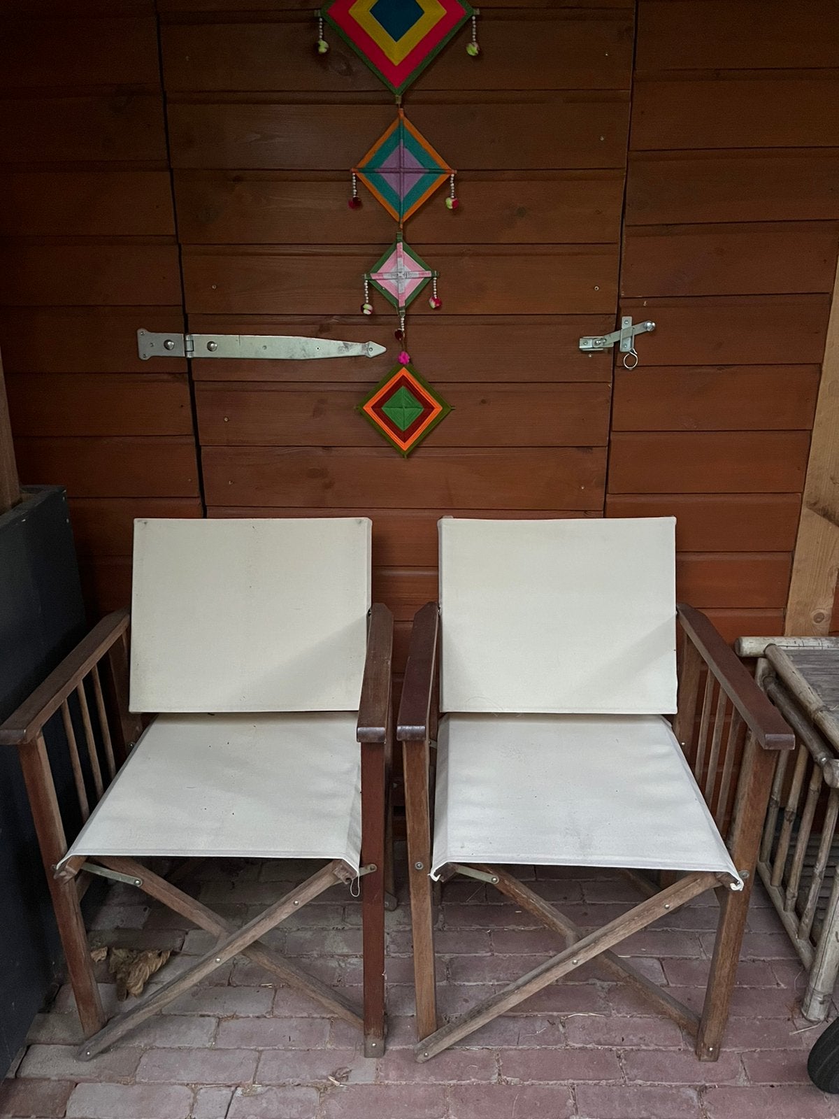 2 hardhouten regisseurstoeltjes, Tuin en Terras, Ophalen, Zo goed als nieuw, Hout, Inklapbaar