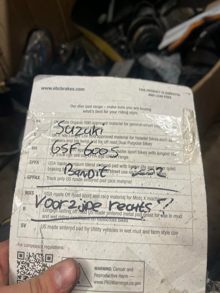 Suzuki Bandit remblokken voorzijde rechts EBC FA231, Ophalen of Verzenden