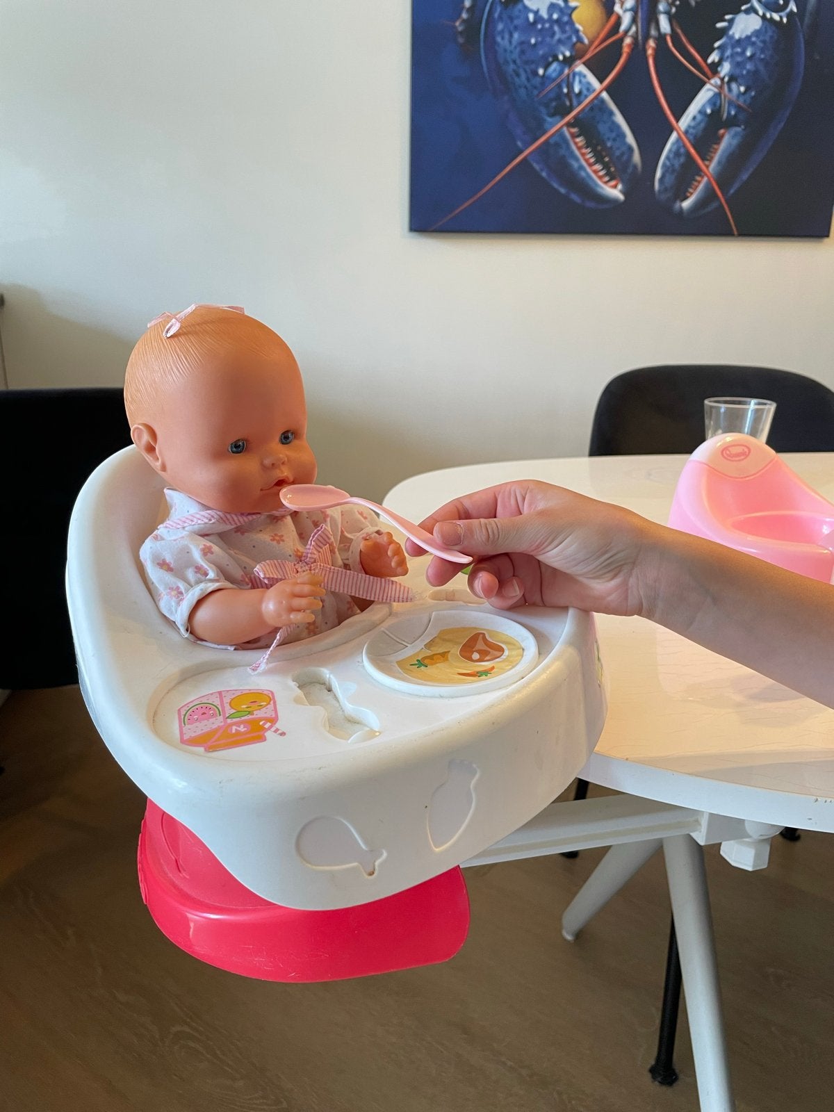 Nuneco Babypop met accessoires en kinderstoel, Ophalen, Gebruikt, Babypop