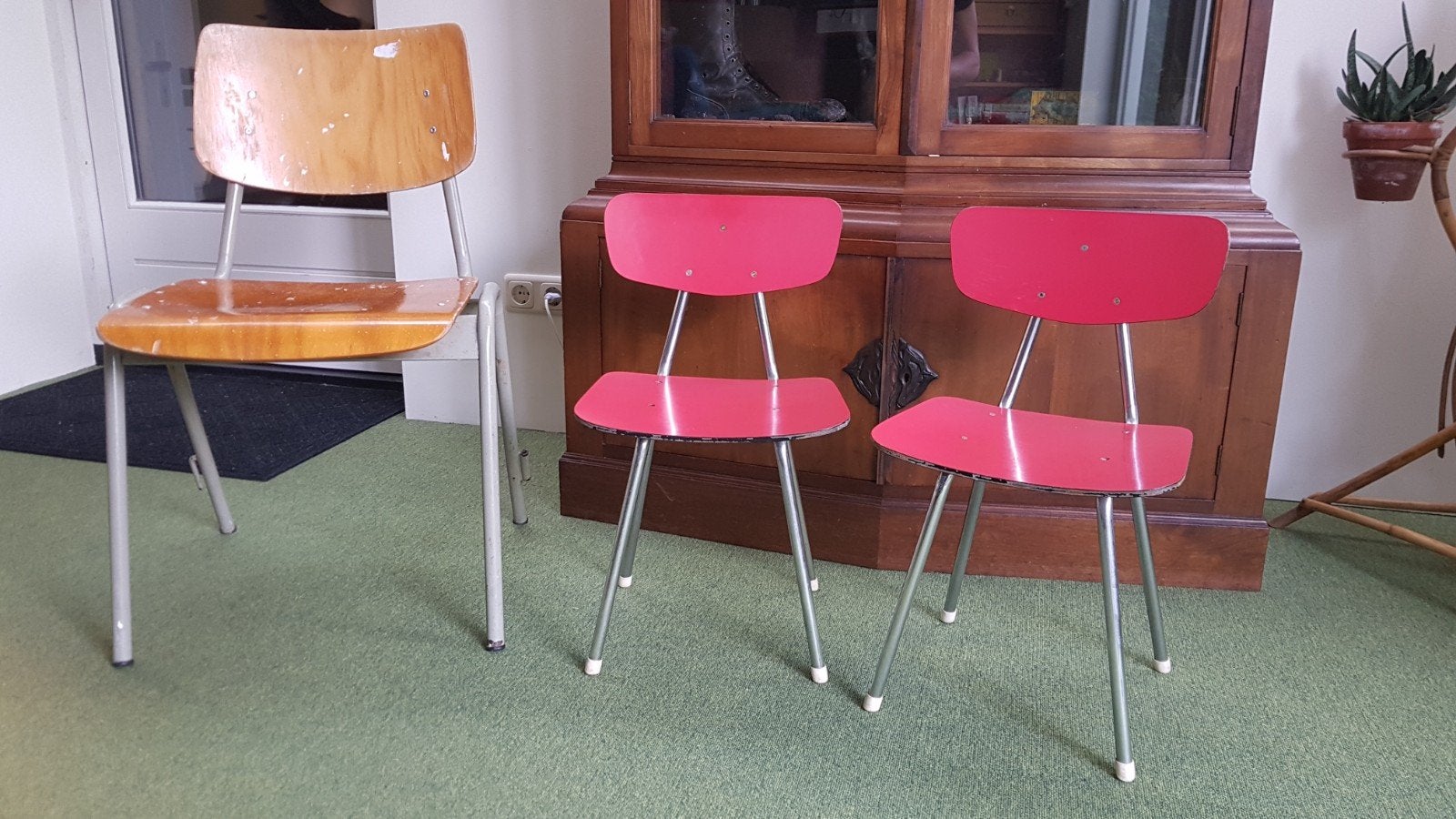 Set retro kinder stoeltjes, jaren 60 formica, 2 krukken, Ophalen, Gebruikt, 30 tot 60 cm