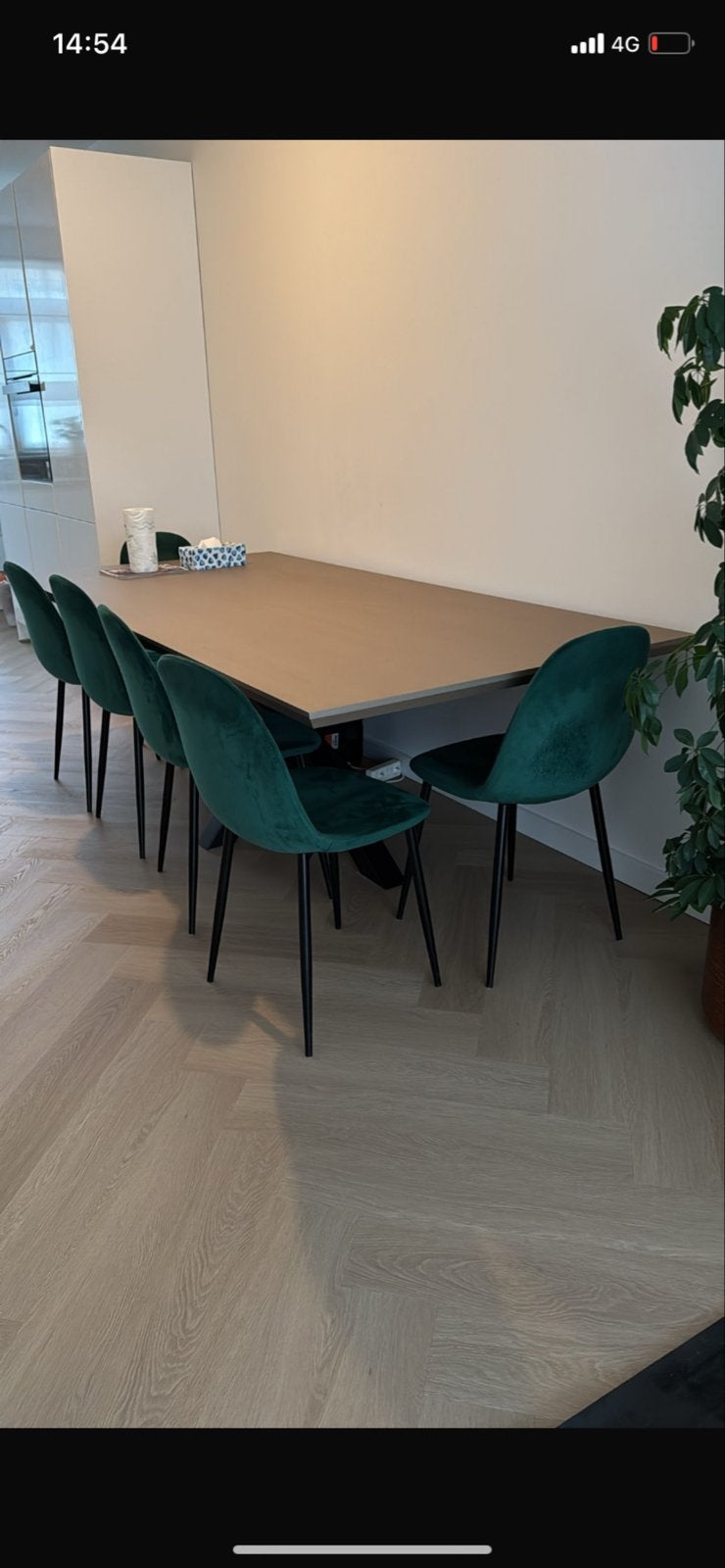Moderne eettafel met 6 stoelen, Huis en Inrichting, Tafels | Eettafels, Ophalen, 50 tot 100 cm, Zo goed als nieuw, 150 tot 200 cm