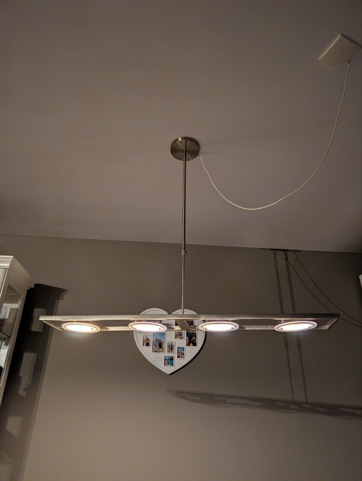 Moderne RVS hanglamp met 4 spots - verstelbaar, Huis en Inrichting, Lampen | Hanglampen, Gebruikt, Overige fittingen, Ophalen of Verzenden