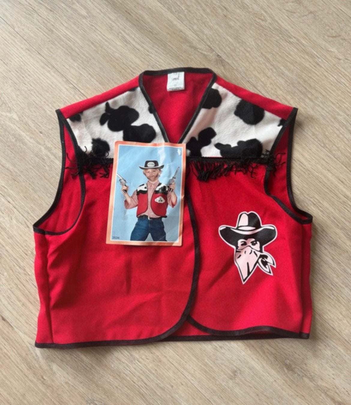 Cowboy hesje gilet rood koeienprint 128-140, Ophalen of Verzenden, Nieuw, Jongen of Meisje