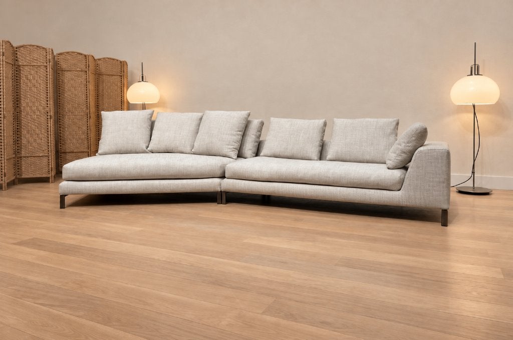 NIEUW Minotti Hamilton Island Ecru + GARANTIE | NP €20.000, Minotti, Hoekbank, Nieuw, Www.designplaats.nl