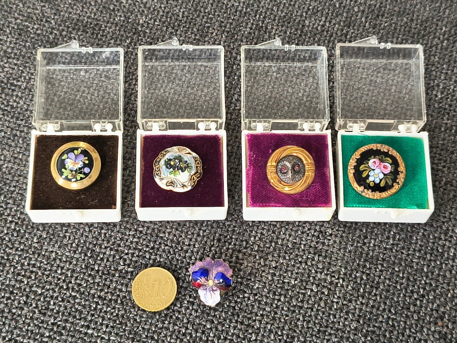 5 vintage bloemen (waarvan 1 uilen) manchet knoop, Sieraden, Tassen en Uiterlijk, Antieke sieraden, Ophalen, Overige materialen