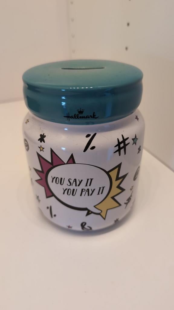 Hallmark spaarpot "You Say It You Pay It" - Gratis!, Ophalen of Verzenden, Zo goed als nieuw, Steen, Aardewerk of Keramiek, Overige thema's