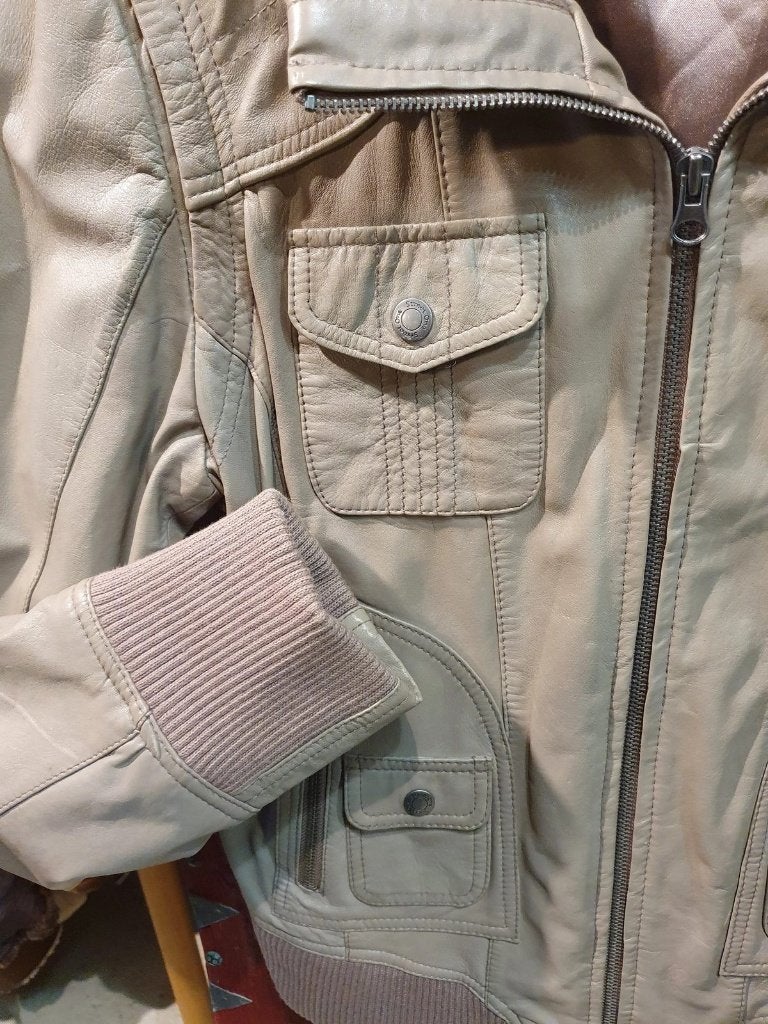 Lederen beige Dames Jas, echt leer - Maat 40, Beige, Djt@dejuistetoon.eu, Ophalen of Verzenden, Zo goed als nieuw