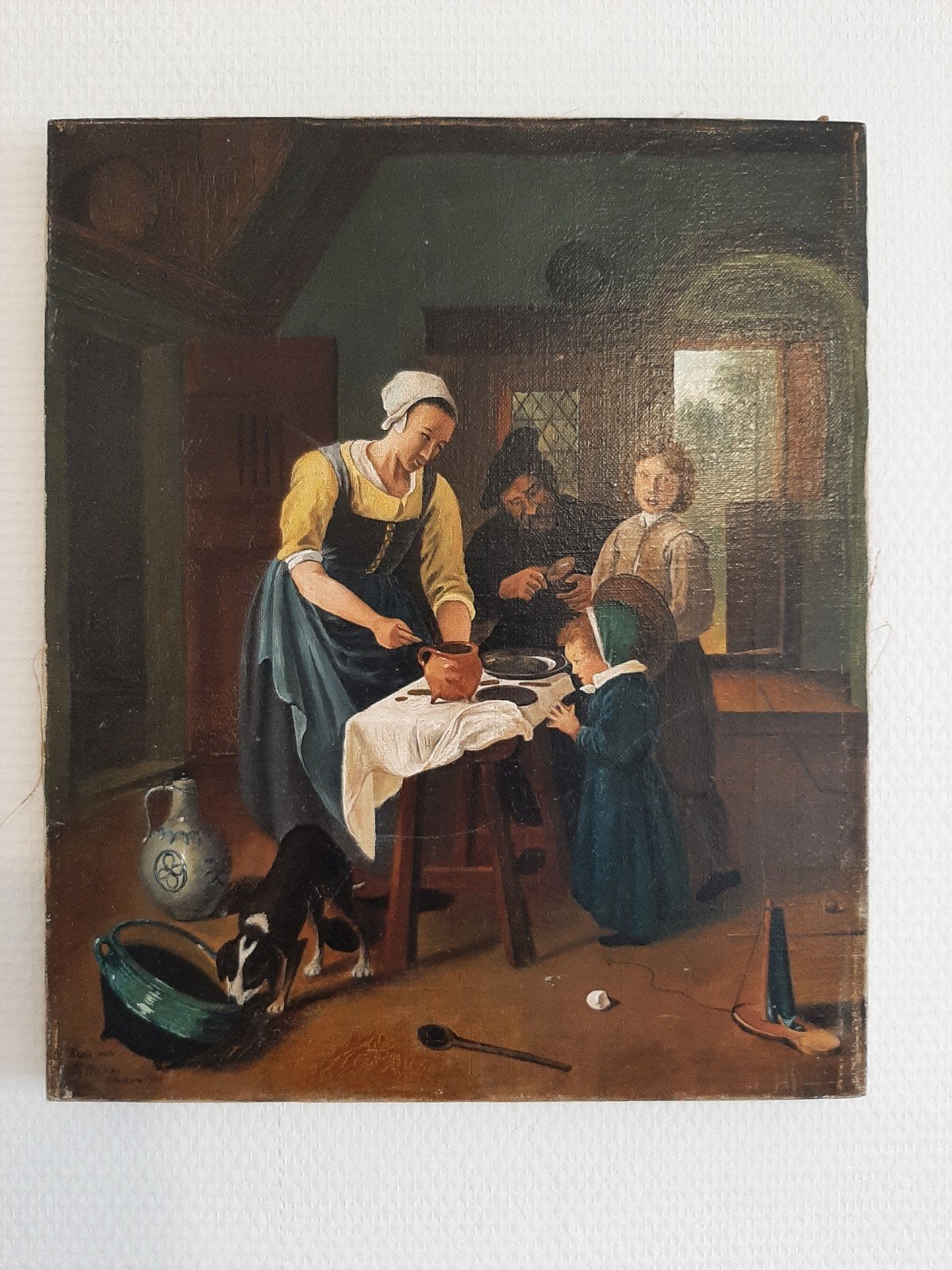 Schilderij boeren familie tijdens de maaltijd, Ophalen of Verzenden