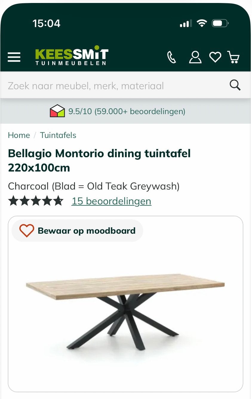 Bellagio Montorio dining tuintafel 220x100cm, Ophalen, Rechthoekig, Teakhout