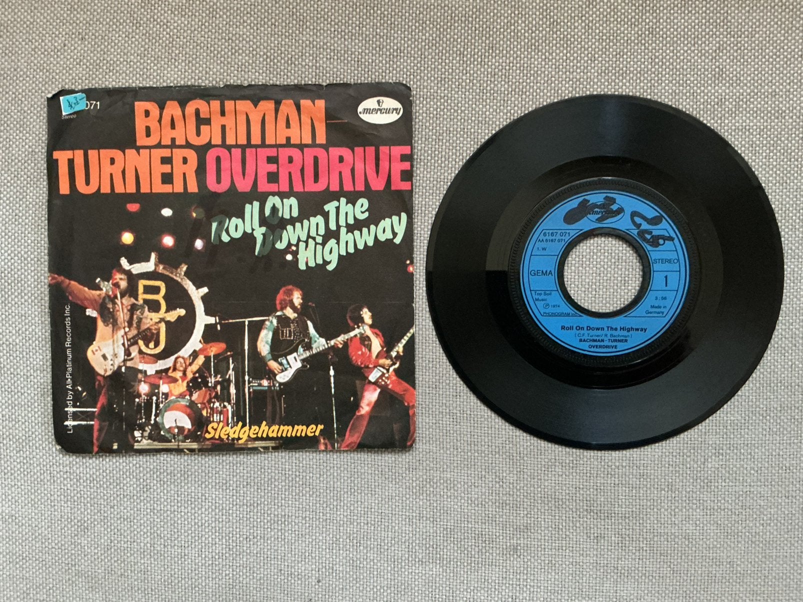 Bachman Turner Overdrive single vinyl. Roll on down the high, Ophalen of Verzenden, Gebruikt, Overige formaten