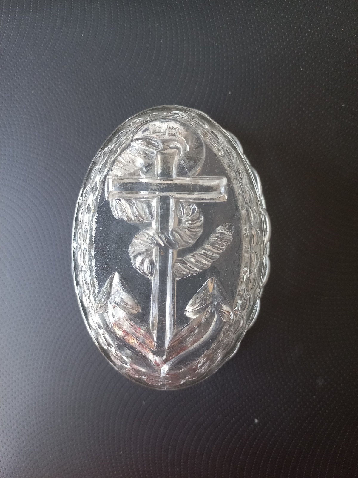 Oude glazen puddingvorm met anker symbool, Antiek en Kunst, Ophalen of Verzenden
