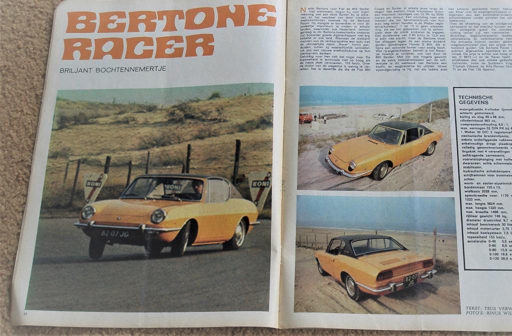 Tijdschriftartikel over de Bertone Racer sportauto uit 1970, Ophalen of Verzenden, Gebruikt, Auto's