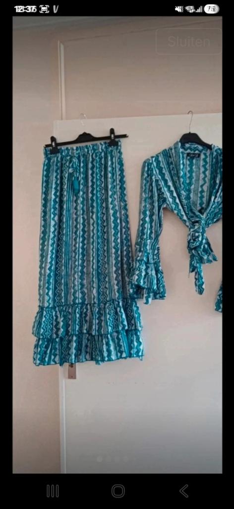 B&B leuke turquoise witte Ibiza set rok en knoopblouse,  maa, Kleding | Dames, Rokken, Maat 38/40 (M), Overige kleuren, Nieuw