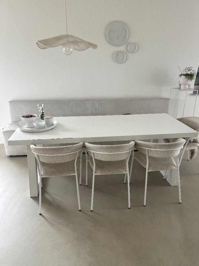 Witte eettafel 220x90, Huis en Inrichting, Tafels | Eettafels, Ophalen, Overige materialen, Gebruikt, 200 cm of meer