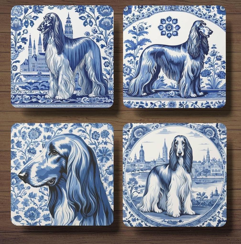 Afghaanse Windhond Delfts Blauw onderzetters met houder, Ophalen of Verzenden, Nieuw