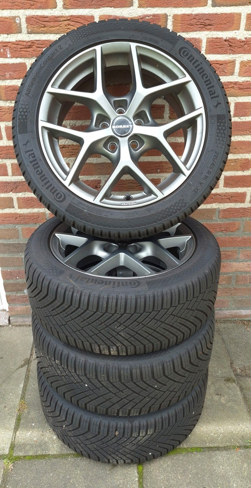 Borbet 16 inch 5x100 + Continental AllSeasonContact 2, Ophalen, 215 mm, 16 inch, Banden en Velgen