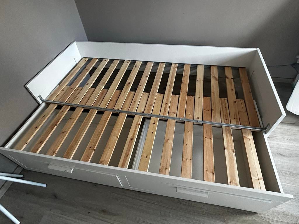 IKEA Brimnes Bedbank met 2 lades - Wit, Huis en Inrichting, Slaapkamer | Bedden, Gebruikt, Eenpersoons, Wit, Ophalen of Verzenden