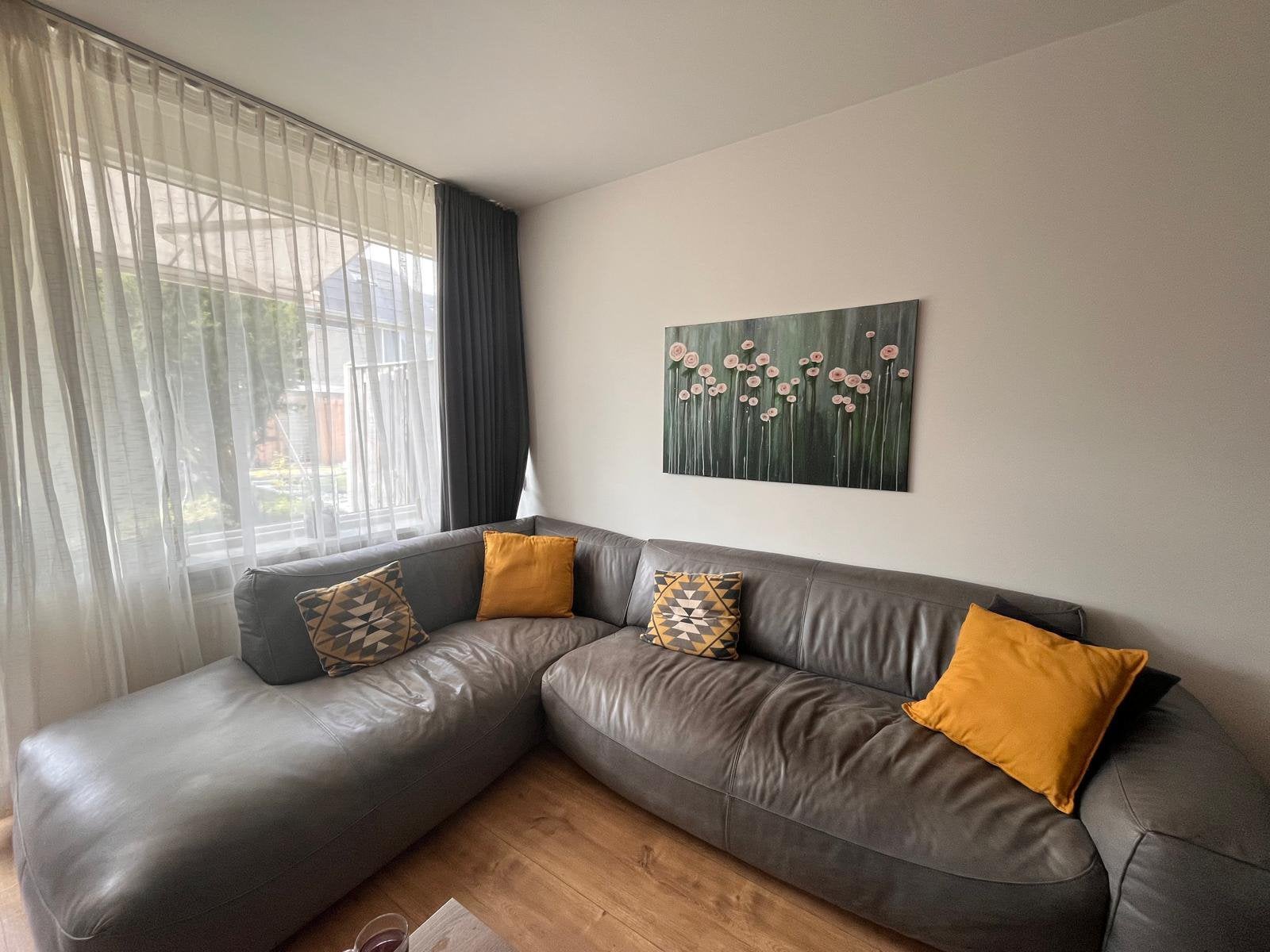 Leren hoekbank- grijs- 300x220 cm gratis, Ophalen, Zo goed als nieuw, Leer
