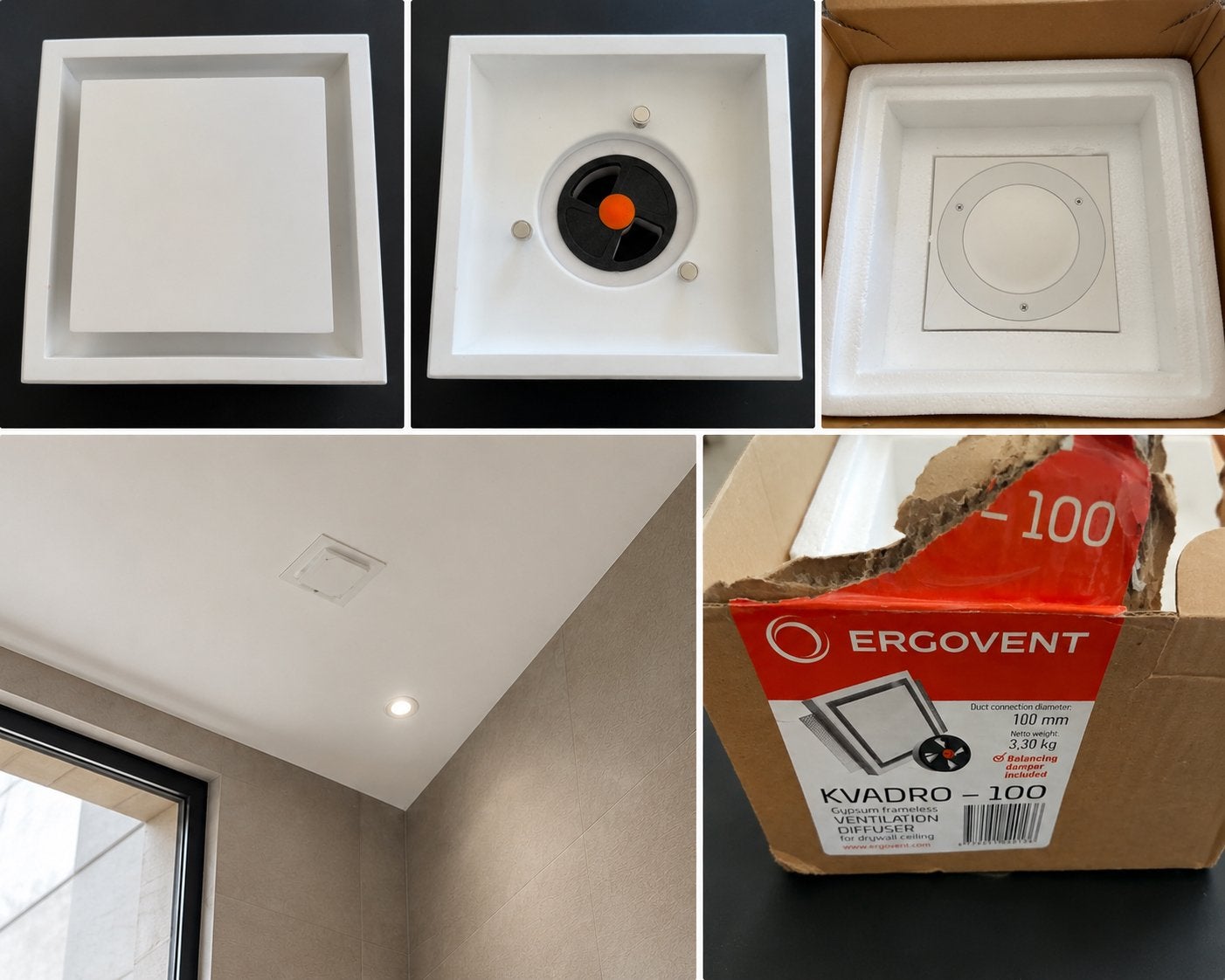 Ergovent Kvadro 100 frameloos plafondventiel – instucbaar, Ophalen of Verzenden, Nieuw, Ventilator en Afzuiger