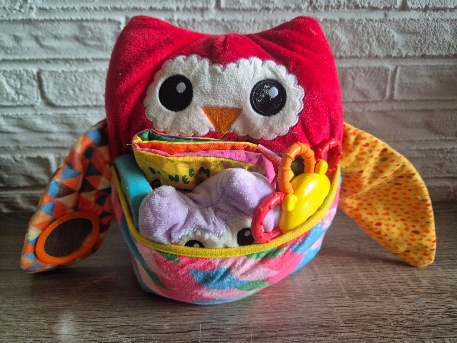 Baby speelgoed set: Uil, rammelaar, telefoon, boekje, Ophalen of Verzenden, Gebruikt, Overige typen, Met geluid