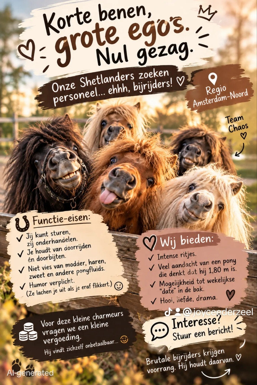 Gezocht,  bijrijder voor divere shetlanders, Ophalen