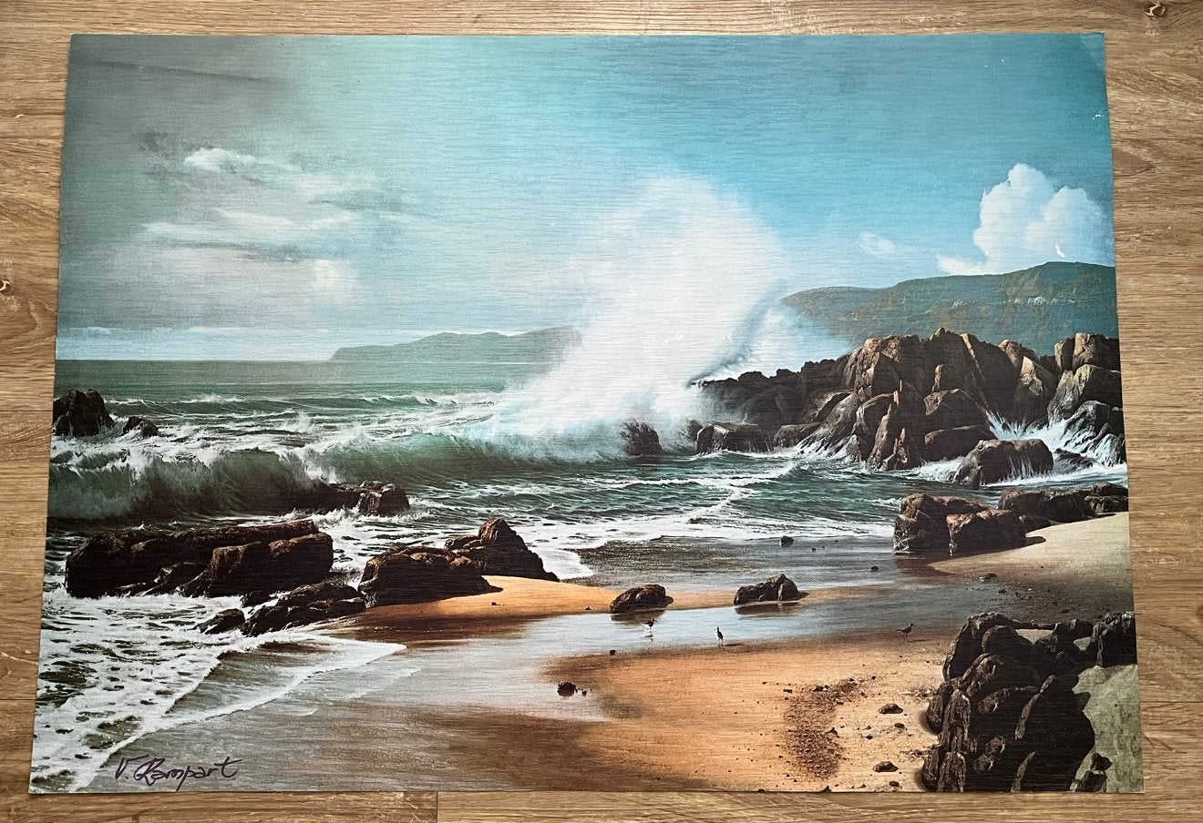 Kroatische kunstreproductie – zee & rotskust – 70x50 cm, Antiek en Kunst, Ophalen of Verzenden, Klassiek, Maritiem / water, Papier