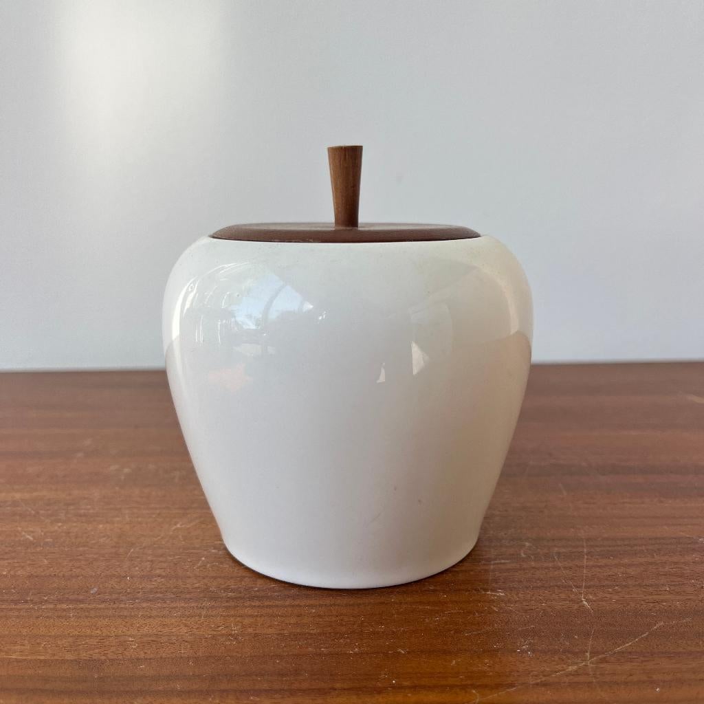 Japans keramiek potje met teak deksel jaren 60 vintage, Antiek en Kunst, Ophalen of Verzenden