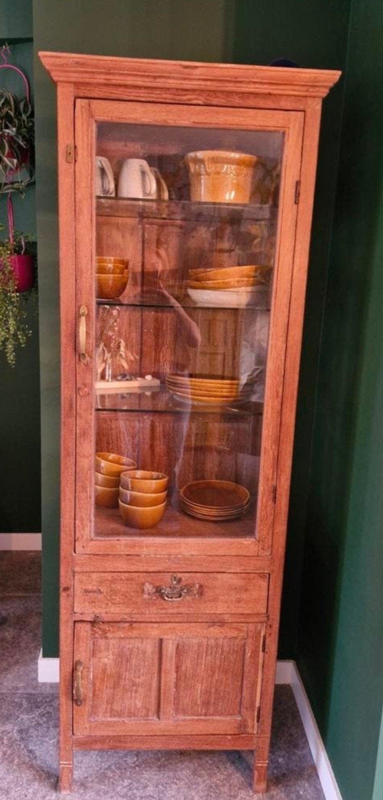 Mooie brocante servies kast, Huis en Inrichting, Kasten | Vitrinekasten, Ophalen, Gebruikt, 50 tot 100 cm, 150 tot 200 cm