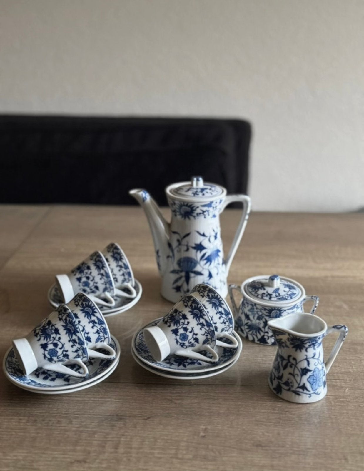 Vintage Mokka Servies 6-persoons Blue Onion, Antiek en Kunst, Ophalen of Verzenden