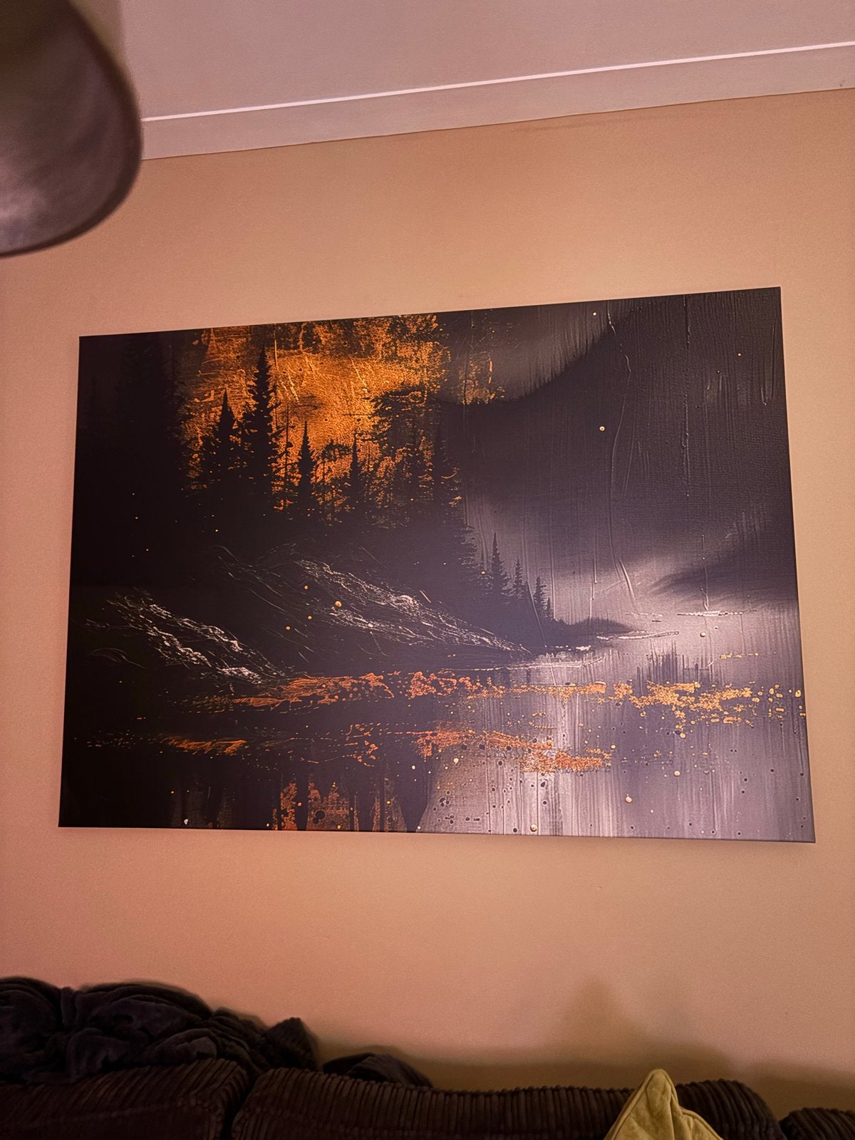 Canvas schilderij - Bos - Goud - Zwart - Natuur, Print, Op houten frame, Textiel, Landschap