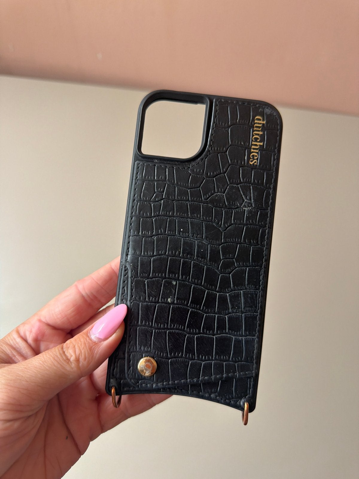 Dutchies hoesje iPhone 15 Plus Noir Gold, Telecommunicatie, Dutchies, Hoesje of Tasje, Ophalen of Verzenden, Leer