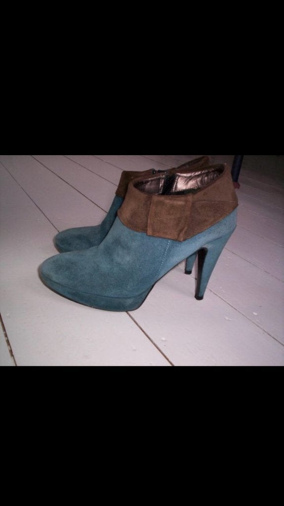 ENKEL LAARSJES van 's Oliver, turquoise met bruin, suede, Blauw, Ophalen of Verzenden, Zo goed als nieuw, S.Oliver