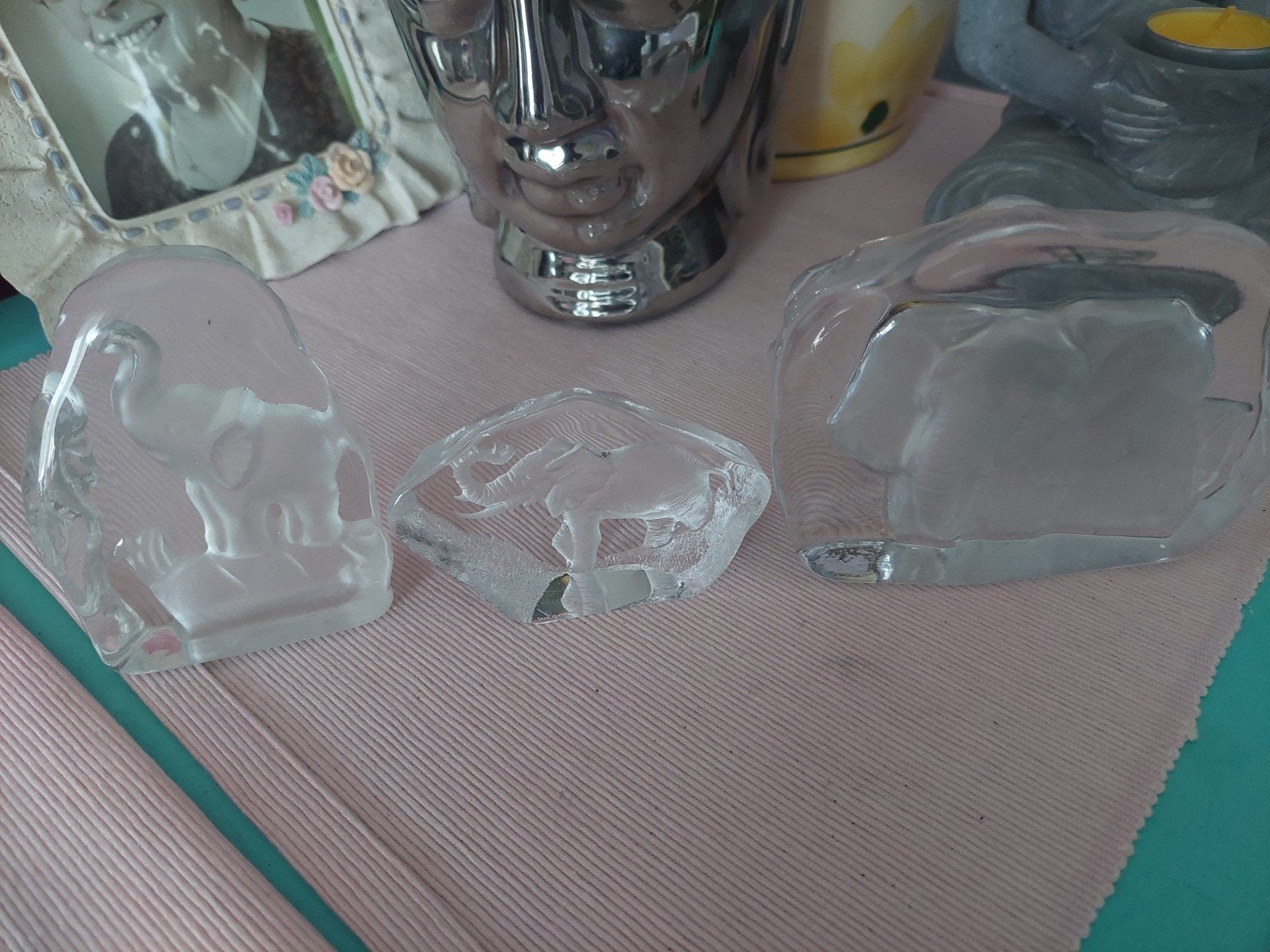 Set van 3 glazen hologrammen olifanten beeldjes, Antiek en Kunst, Ophalen
